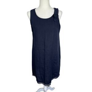 Bellambra 100% Italian Linen Shift Dress Navy Size Medium Effortlessly Chic NWT